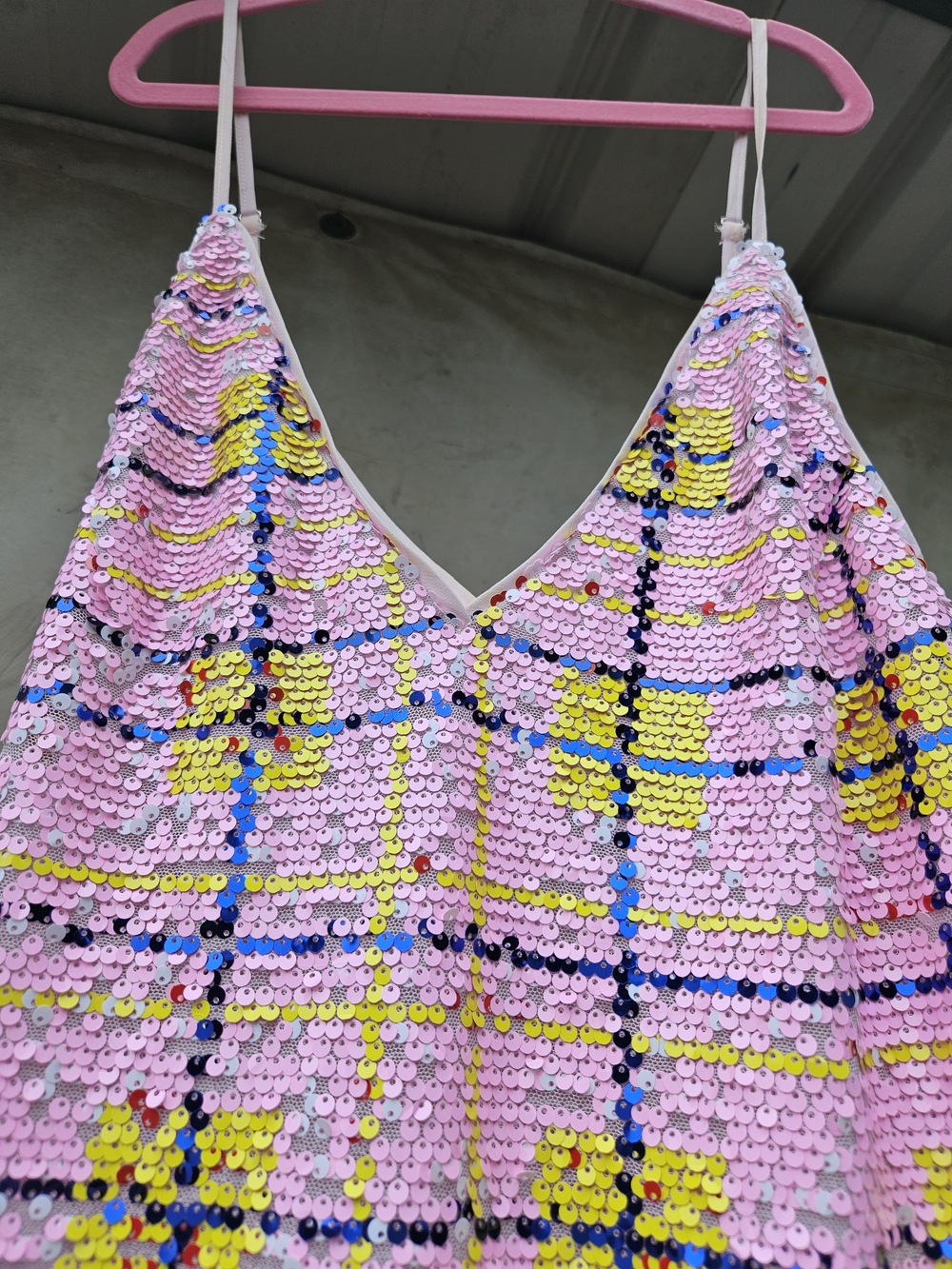Pink Sequined Slip Dress with Yellow Check Detail By Buddy Love ❤️ Medium - Picture 9 of 9